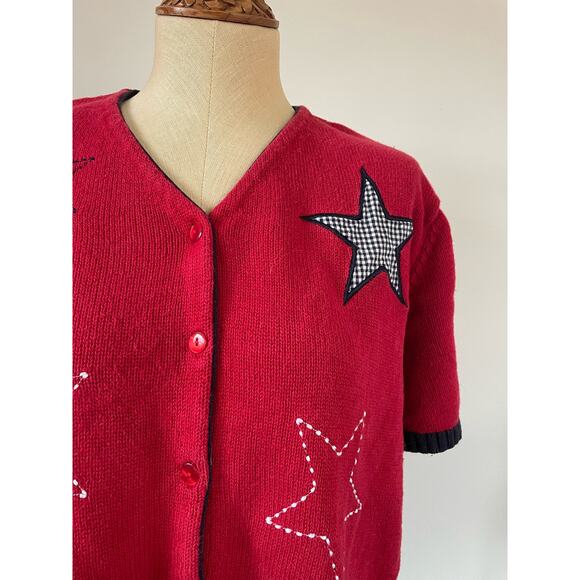 Norton Studio vintage Americana womens red short sleeve cardigan size L - Picture 2 of 6